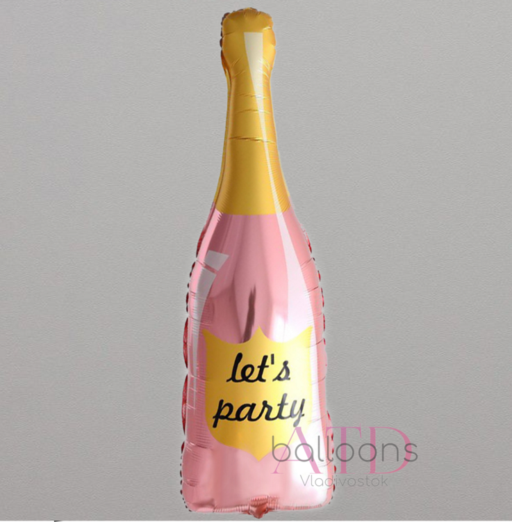 Шар Фигура, Бутылка Шампанское, Let`s Party, Розовый (102 см)