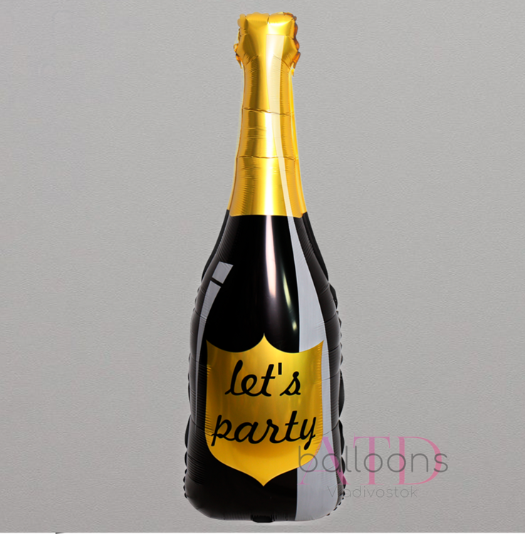 Шар Фигура, Бутылка Шампанское, Let`s Party, Черный (102 см)
