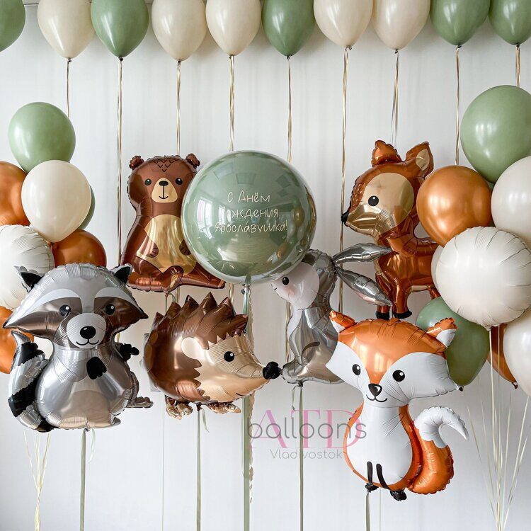 Воздушные гелиевые шары в стиле сафари с животными